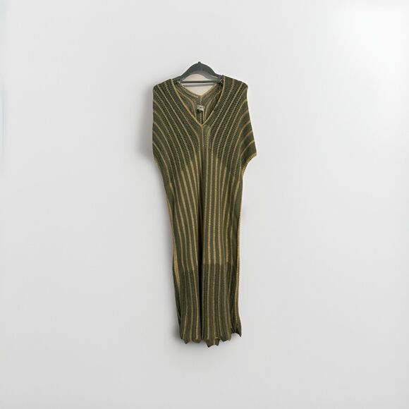 Floris Maxi Knit Dress Sleeveless Sage Gold Resort Sustainable Luxury Sz S/M - Picture 1 of 13